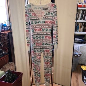 Pink holiday pajama jumpsuit XS mint condition